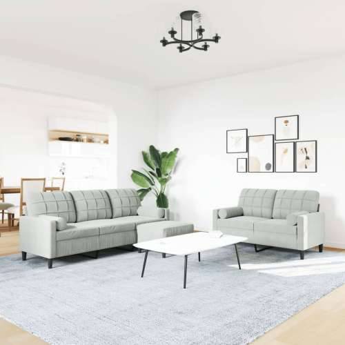 3-dijelni set sofa s jastucima svjetlosivi baršunasti - Svjetlosiva s jastucima i tabureom Cijena
