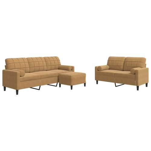 3-dijelni set sofa s jastucima smeđi baršunasti - Smeđa s jastucima i tabureom Cijena