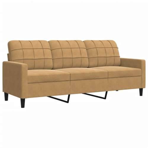 3-dijelni set sofa s jastucima smeđi baršunasti - Smeđa s jastucima i tabureom Cijena