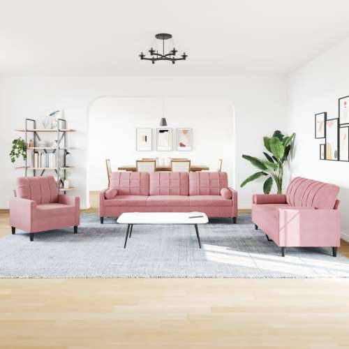3-dijelni set sofa s jastucima ružičasti baršunasti - Ružičasta s jastučićima Cijena