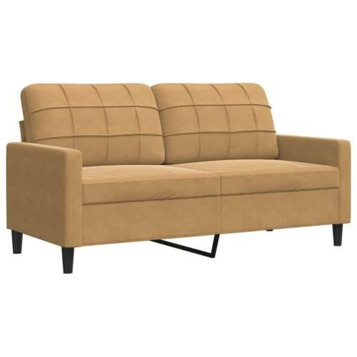 4-dijelni set sofa s jastucima smeđi baršunasti - Smeđa s jastucima i tabureom Cijena