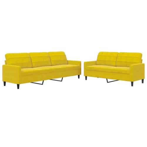 2-dijelni set sofa s jastucima žuti baršunasti - Žuta Bez oslonca za noge Cijena