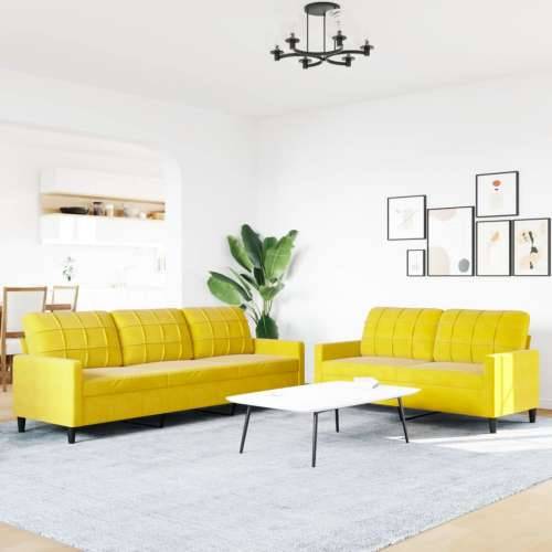 2-dijelni set sofa s jastucima žuti baršunasti - Žuta Bez oslonca za noge Cijena