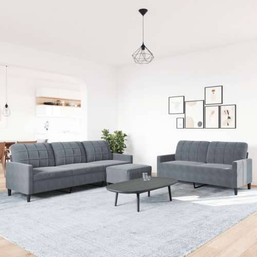 3-dijelni set sofa s jastucima tamnosivi baršunasti - Tamno siva S osloncem za noge Cijena