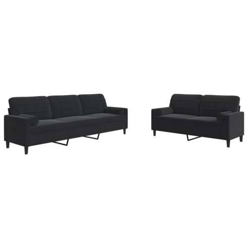 2-dijelni set sofa s jastucima crni baršunasti - Crna s jastučićima Cijena