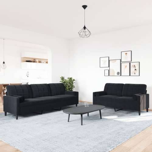 2-dijelni set sofa s jastucima crni baršunasti - Crna s jastučićima Cijena