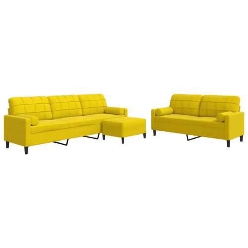 3-dijelni set sofa s jastucima žuti baršunasti - Žuta s jastucima i tabureom Cijena