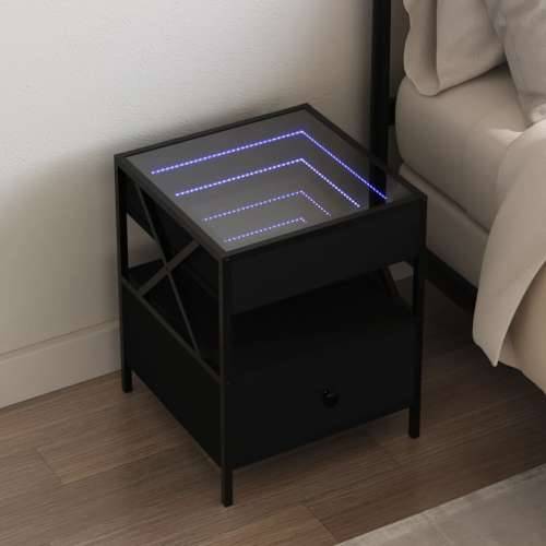 Noćni ormarić s beskonačnim LED svjetlima crni 40 x 40 x 51 cm - Crna 1 Cijena