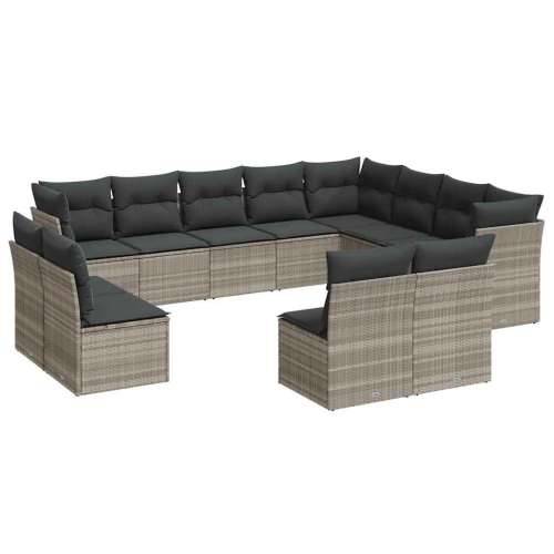 Vrtna garnitura - 12-dijelni set vrtnih sofa poliratan s jastucima svijetlosivi - Svjetlosiva Bez stola 1 Cijena