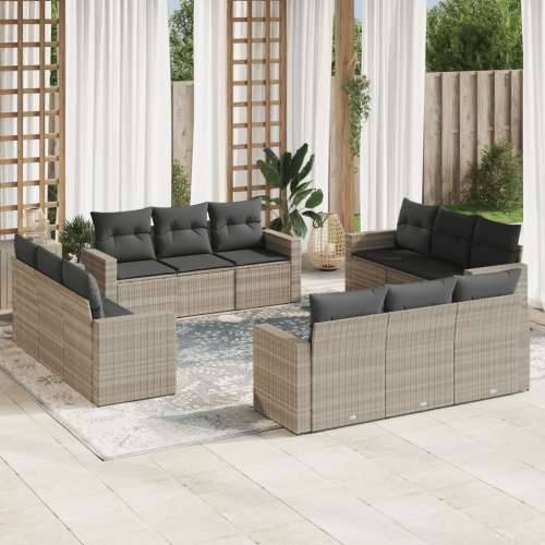 Vrtna garnitura - 12-dijelni set vrtnih sofa poliratan s jastucima svijetlosivi - Svjetlosiva Bez stola 1 Cijena