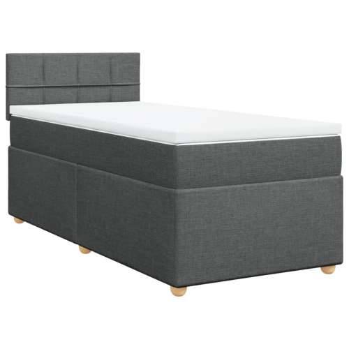 Krevet s oprugama i madracem tamnosivi 90x200 cm od tkanine - Tamno siva 90 x 200 cm Blok s kvadratima Cijena