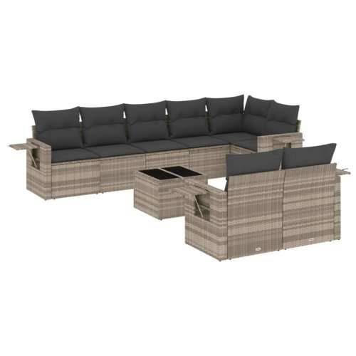 Vrtna garnitura - 9-dijelni set vrtnih sofa od poliratana s jastucima svjetlosivi - Svjetlosiva Sa stolom 1 Cijena