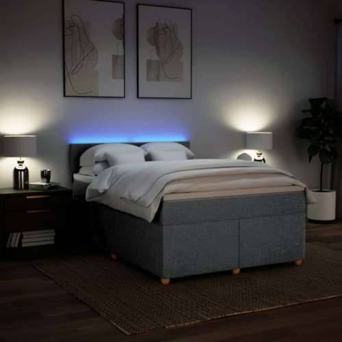 Krevet box spring s madracem svjetlosivi 140x200 cm od tkanine - Svjetlosiva 140 x 200 cm Blok s kvadratima Cijena
