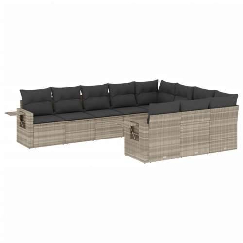 Vrtna garnitura - 10-dijelni set vrtnih sofa poliratan s jastucima svijetlosivi - Svjetlosiva Bez stola 1 Cijena
