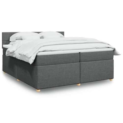 Krevet s oprugama i madracem tamnosivi 200 x 200 cm od tkanine - Tamno siva 200 x 200 cm Blok s kvadratima Cijena