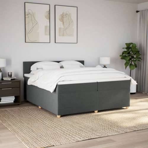 Krevet s oprugama i madracem tamnosivi 200 x 200 cm od tkanine - Tamno siva 200 x 200 cm Blok s kvadratima Cijena