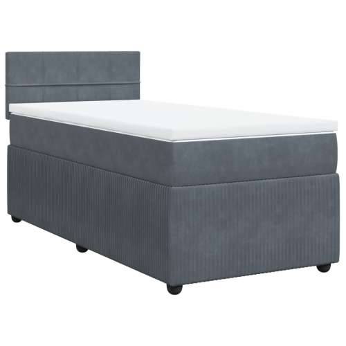 Box spring krevet s madracem tamnosivi 90x190 cm baršunasti - Tamno siva 90 x 190 cm Blok s kvadratima Cijena