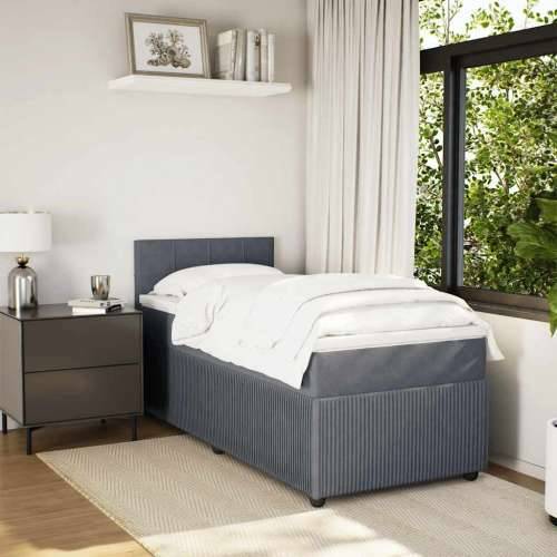 Box spring krevet s madracem tamnosivi 90x190 cm baršunasti - Tamno siva 90 x 190 cm Blok s kvadratima Cijena