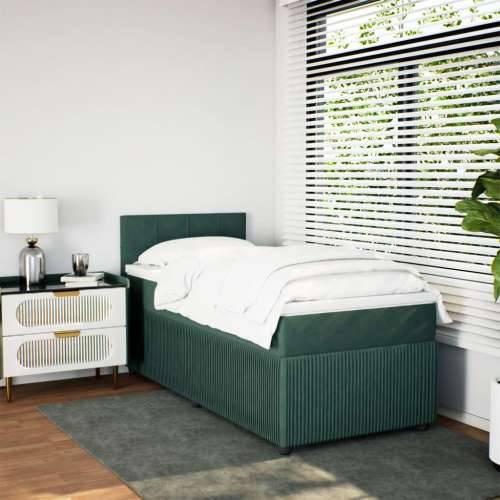 Box spring krevet s madracem tamnozeleni 100x200 cm baršunasti - Tamnozelena 100 x 200 cm Blok s kvadratima Cijena
