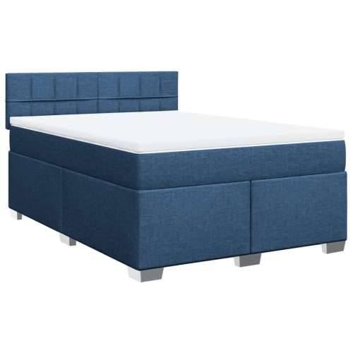 Krevet s oprugama i madracem plavi 140 x 190 cm od tkanine Plava 140 x 190 cm Blok s kvadratima Cijena