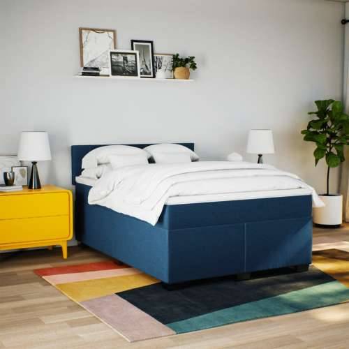 Krevet s oprugama i madracem plavi 140 x 190 cm od tkanine Plava 140 x 190 cm Blok s kvadratima Cijena