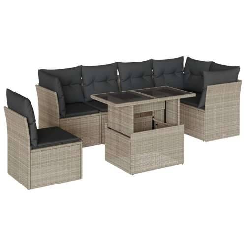 Vrtna garnitura - 7-dijelni set vrtnih sofa svjetlosivi od poliratana - Svjetlosiva Sa stolom 1 Cijena