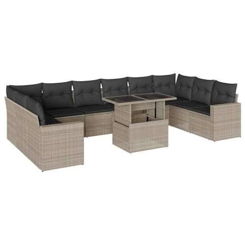 Vrtna garnitura - 11-dijelni set vrtnih sofa poliratan s jastucima svijetlosivi - Svjetlosiva Sa stolom 1 Cijena