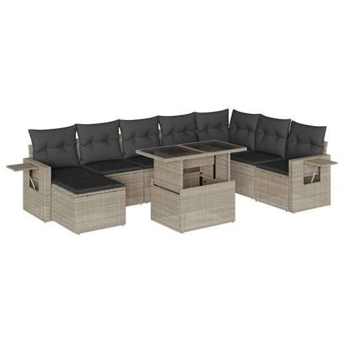 Vrtna garnitura - 9-dijelni set vrtnih sofa od poliratana s jastucima svjetlosivi - Svjetlosiva bez spremišta 1 Cijena