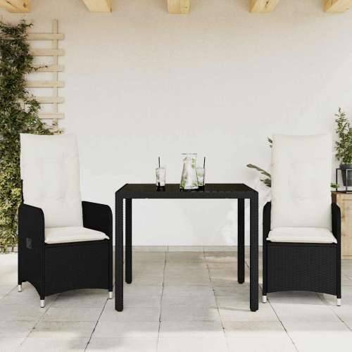 3-dijelni vrtni bistro set od poliratana s jastucima crni - 90 x 90 x 75 cm Bez naslona za noge 2 Cijena