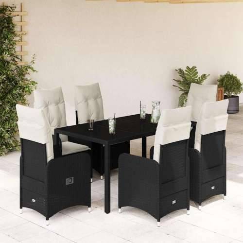 7-dijelni vrtni bistro set od poliratana s jastucima crni - 150 x 90 x 75 cm Bez naslona za noge 6 Cijena