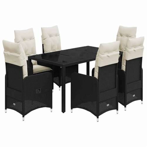 7-dijelni vrtni bistro set od poliratana s jastucima crni - 150 x 90 x 75 cm Bez naslona za noge 6 Cijena