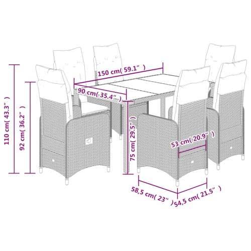 7-dijelni vrtni bistro set od poliratana s jastucima crni - 150 x 90 x 75 cm Bez naslona za noge 6 Cijena