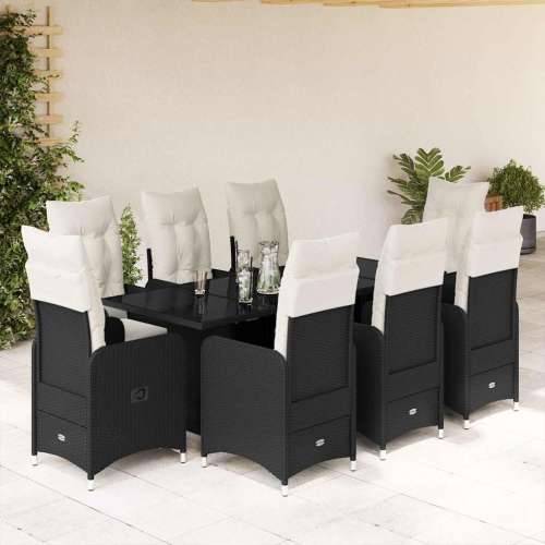 9-dijelni vrtni bistro set od poliratana s jastucima crni - 190 x 80 x 75 cm Sa naslonom za noge 8 Cijena