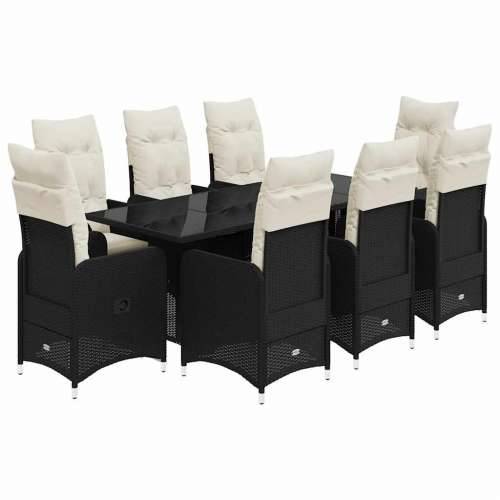 9-dijelni vrtni bistro set od poliratana s jastucima crni - 190 x 80 x 75 cm Sa naslonom za noge 8 Cijena