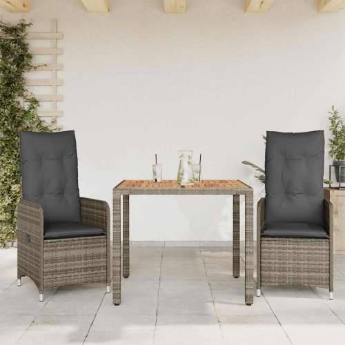 3-dijelni vrtni bistro set od poliratana s jastucima sivi - 90 x 90 x 75 cm Bez naslona za noge 2 Cijena
