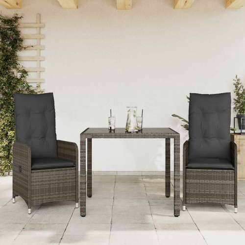 3-dijelni vrtni bistro set od poliratana s jastucima sivi - 90 x 90 x 75 cm Bez naslona za noge 2 Cijena