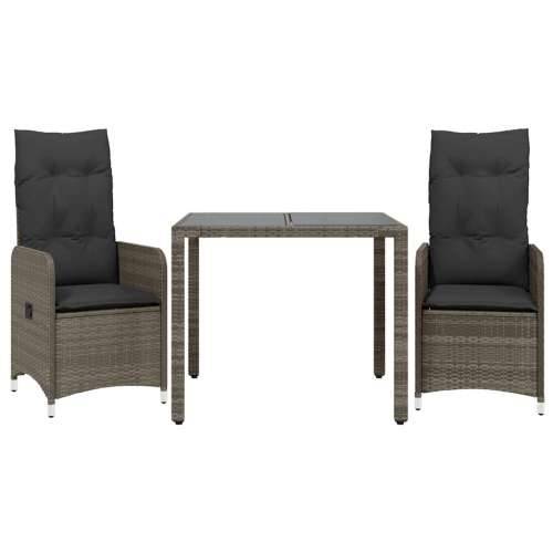 3-dijelni vrtni bistro set od poliratana s jastucima sivi - 90 x 90 x 75 cm Bez naslona za noge 2 Cijena