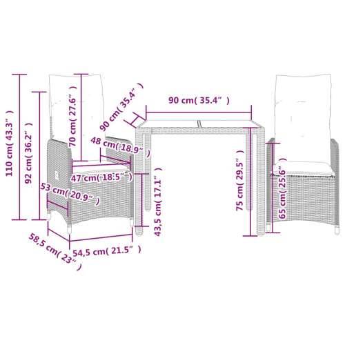 3-dijelni vrtni bistro set od poliratana s jastucima sivi - 90 x 90 x 75 cm Bez naslona za noge 2 Cijena