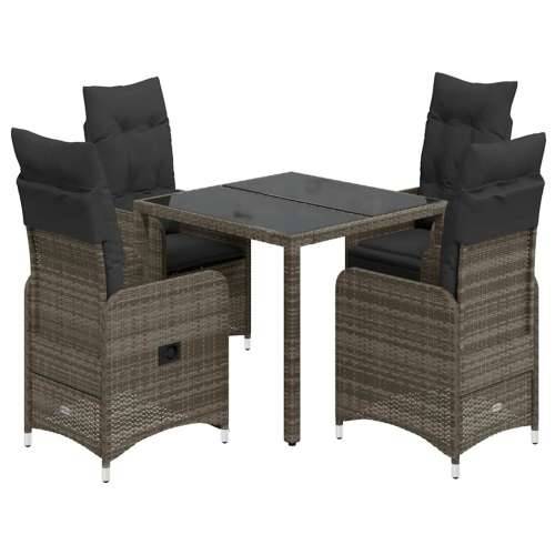 5-dijelni vrtni bistro set od poliratana s jastucima sivi - 90 x 90 x 75 cm Sa naslonom za noge 4 Cijena