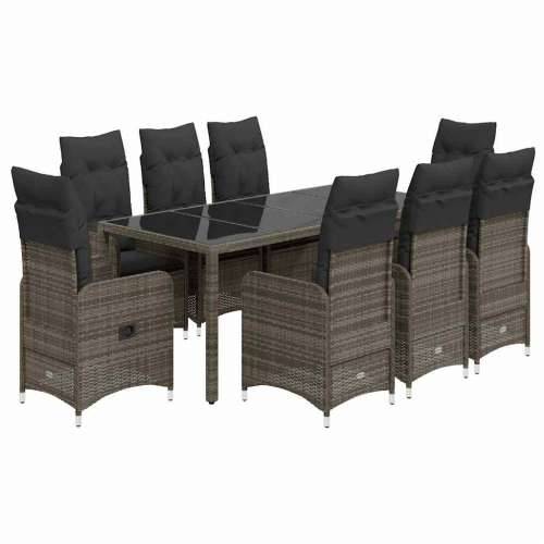 9-dijelni vrtni bistro set od poliratana s jastucima sivi - 190 x 90 x 75 cm Bez naslona za noge 8 Cijena