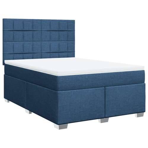 Krevet s oprugama i madracem plavi 140 x 190 cm od tkanine - Plava 140 x 190 cm Blok s kvadratima Cijena