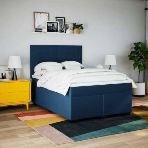 Krevet s oprugama i madracem plavi 140 x 190 cm od tkanine - Plava 140 x 190 cm Blok s kvadratima Cijena