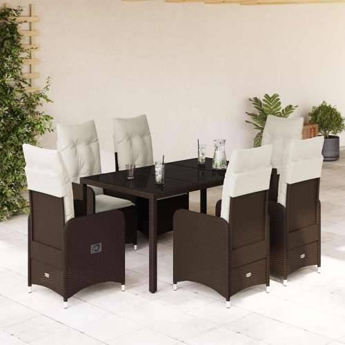 7-dijelni vrtni bistro set od poliratana s jastucima smeđi - 150 x 90 x 75 cm Bez naslona za noge 6 Cijena