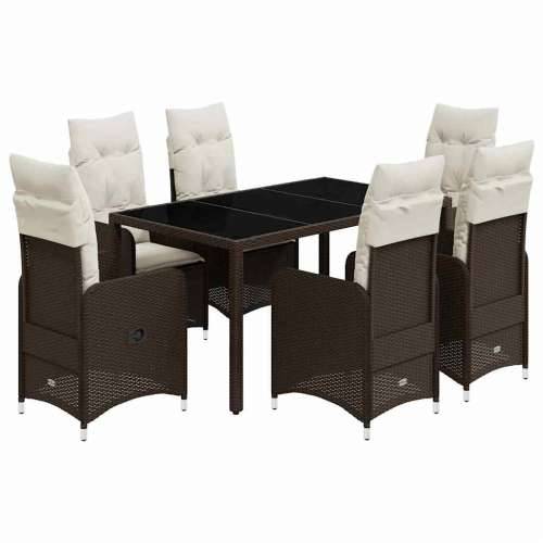 7-dijelni vrtni bistro set od poliratana s jastucima smeđi - 150 x 90 x 75 cm Bez naslona za noge 6 Cijena