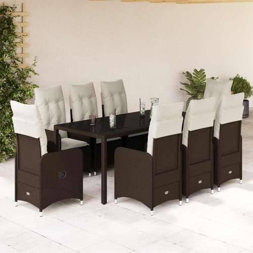 9-dijelni vrtni bistro set od poliratana s jastucima smeđi - 190 x 90 x 75 cm Sa naslonom za noge 8 Cijena