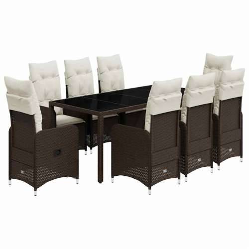 9-dijelni vrtni bistro set od poliratana s jastucima smeđi - 190 x 90 x 75 cm Sa naslonom za noge 8 Cijena