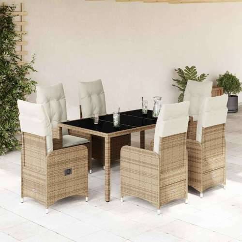 7-dijelni vrtni bistro set od poliratana s jastucima bež - 150 x 90 x 75 cm Bez naslona za noge 6 Cijena