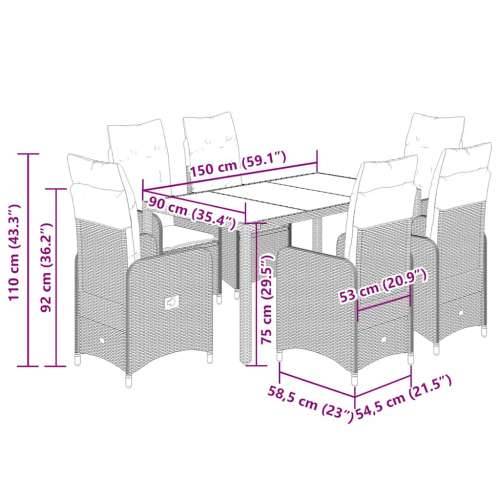 7-dijelni vrtni bistro set od poliratana s jastucima bež - 150 x 90 x 75 cm Bez naslona za noge 6 Cijena