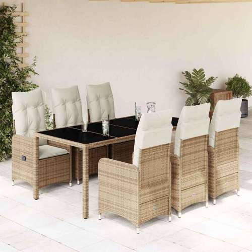 7-dijelni vrtni bistro set od poliratana s jastucima bež - 190 x 90 x 75 cm Bez naslona za noge 6 Cijena