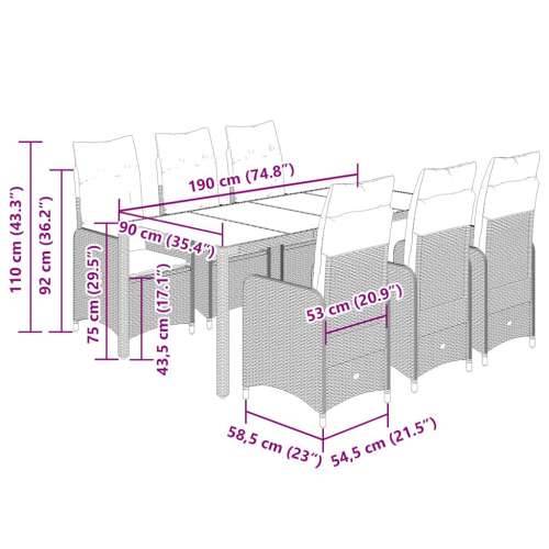 7-dijelni vrtni bistro set od poliratana s jastucima bež - 190 x 90 x 75 cm Bez naslona za noge 6 Cijena